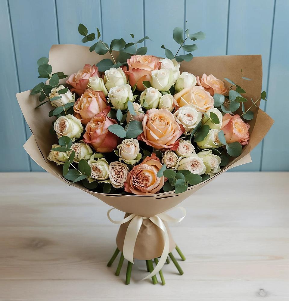 Букет цветов из: Альстромерии и Розы в Комсомольском Воронежской области