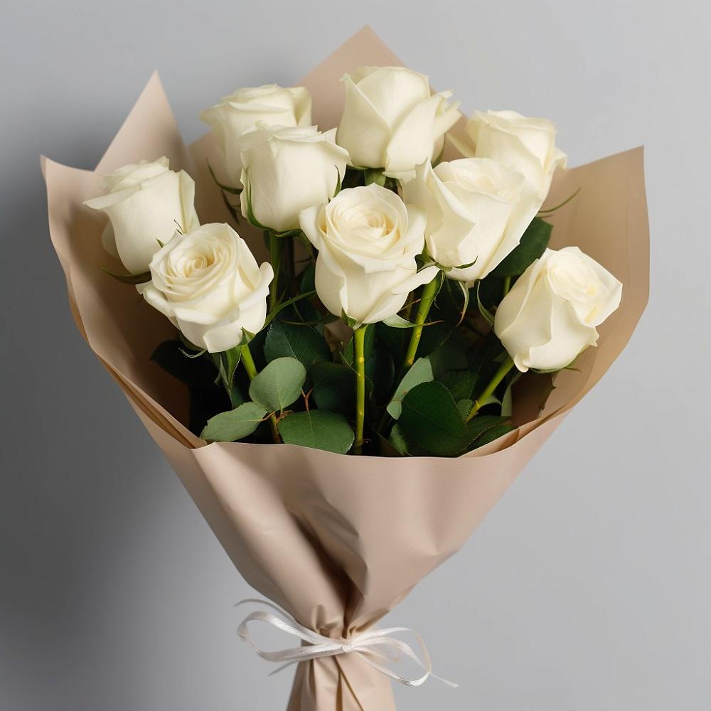 Букет 9 Белых роз Эдлесс Лав в Комсомольском Воронежской области