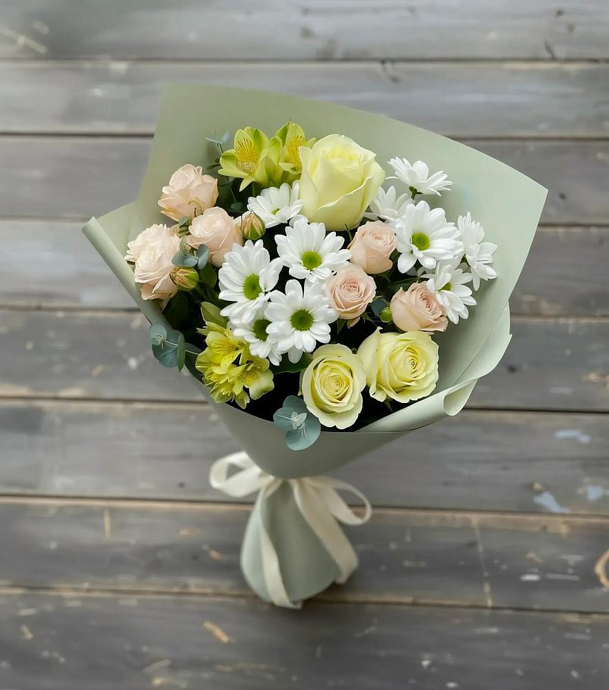 Букет цветов из: Альстромерии, Розы и Хризантемы в Комсомольском Воронежской области