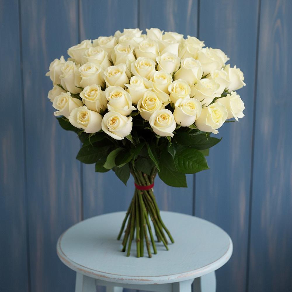 Букет 51 Белая роза Эдлесс Лав в Комсомольском Воронежской области