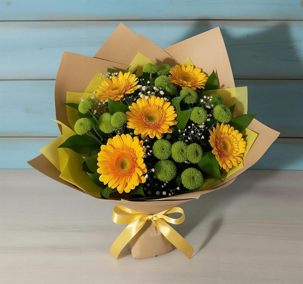 Букет цветов из: Герберы и Хризантемы в Комсомольском Воронежской области