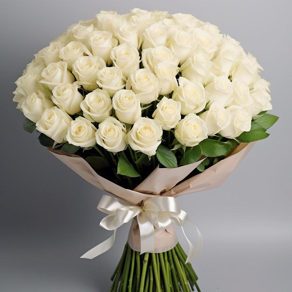 Букет 101 беля роза Белоснежка в Комсомольском Воронежской области