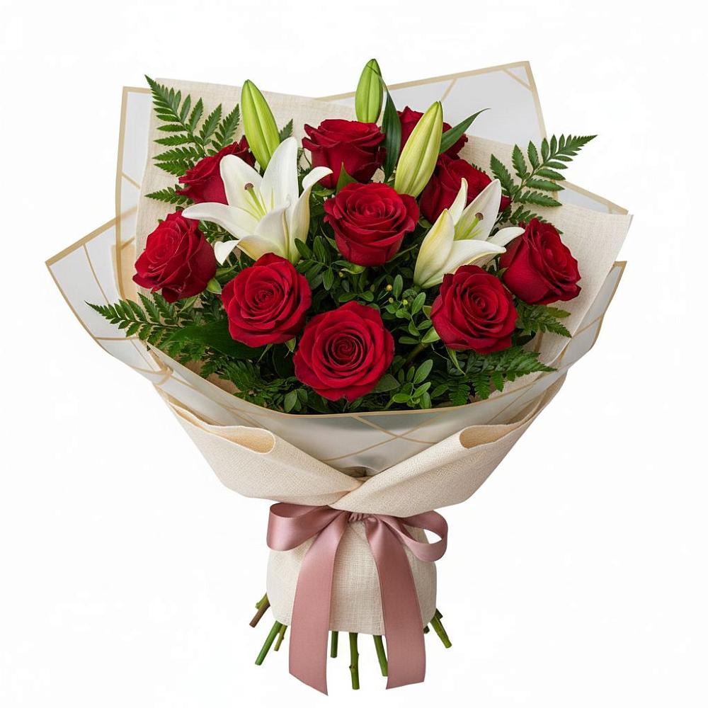 Букет цветов из: Лилии и Розы в Комсомольском Воронежской области