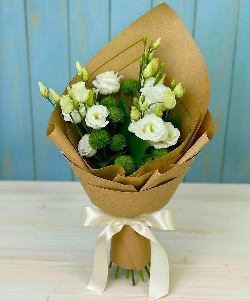 Букет цветов из: Хризантемы и Лизиантусы в Комсомольском Воронежской области