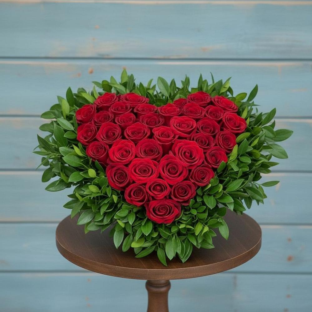 Цветочная композиция из Розы в виде сердца в Комсомольском Воронежской области