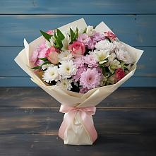 Букет цветов из:  Хризантемы, Альстромерии и Розы в Комсомольском Воронежской области