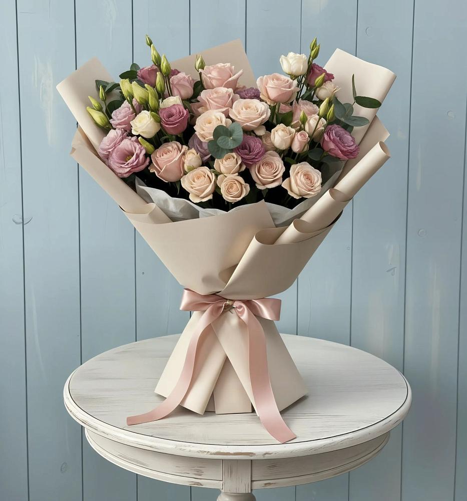 Букет цветов из: Розы и Лизиантусы в Комсомольском Воронежской области