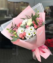 Букет цветов из:  Розы, Лизиантусы и Хризантемы в Комсомольском Воронежской области