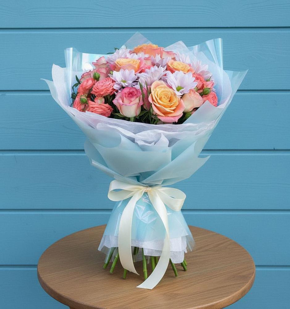 Букет цветов из: Хризантемы и Розы в Комсомольском Воронежской области