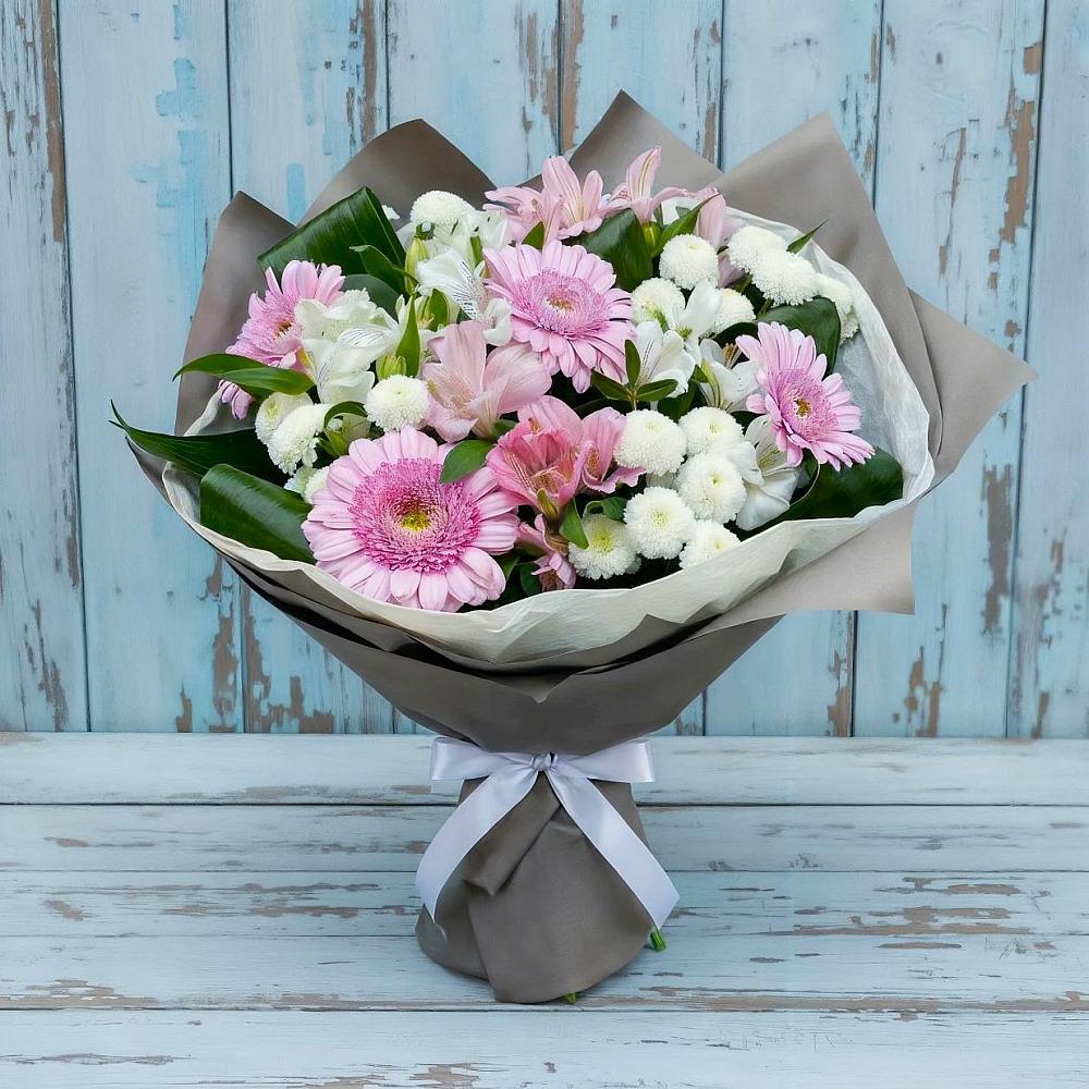 Букет цветов из: Герберы, Альстромерии и Хризантемы в Комсомольском Воронежской области