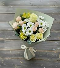 Букет цветов из:  Альстромерии, Розы и Хризантемы в Комсомольском Воронежской области
